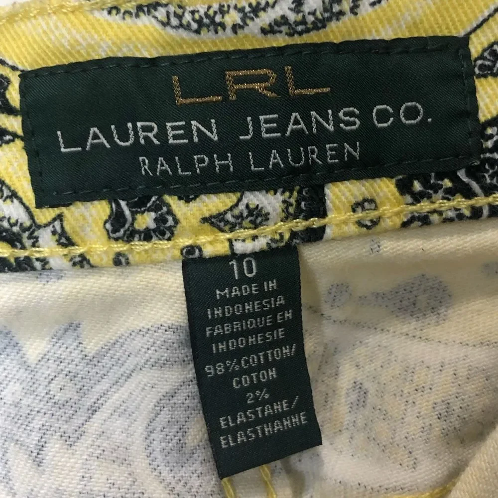 Ralph Lauren LRL Lauren Jeans yellow paisley print capris pants jeans, size 10 - Picture 11 of 14